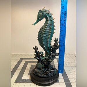 Seahorse Resin Sculpture Nautical Coastal Sea Life Tabletop Decor Green 13”